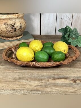 Faux Lemons & Limes Realistic Size Heavy Solid & Vtg Burwood Tray